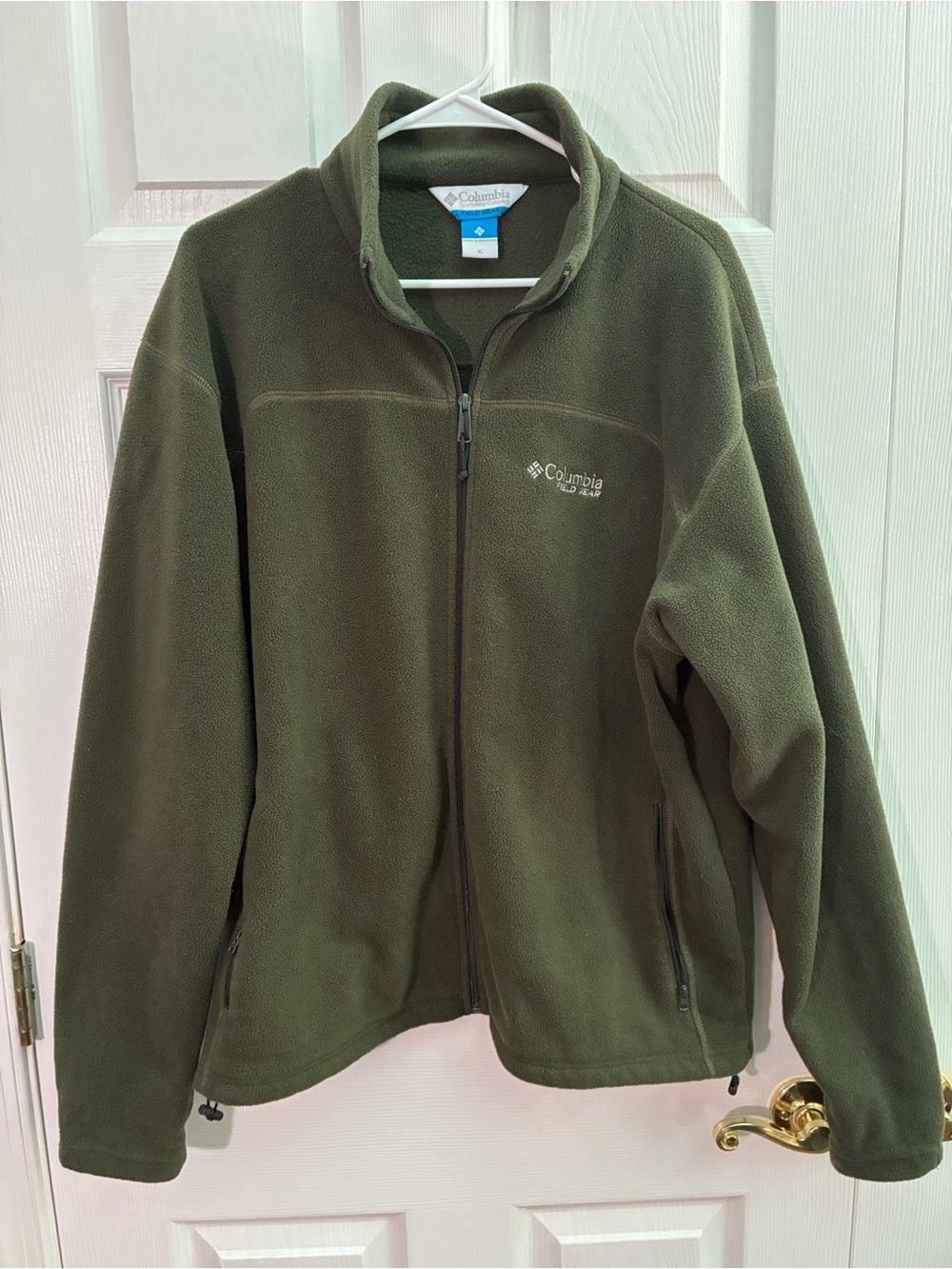 Columbia XL Full Zip Fleece jacket, zip pockets Unisex  Olive Green Performance